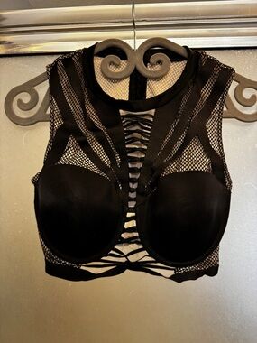 Balmain for Victoria’s Secret. Black Mesh Strappy High-Neck Bralette and panty L